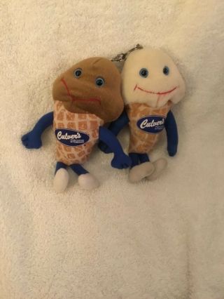 Culvers Vanilla & Chocolate Plush Key Chain Ice Cream Cones Stuffed Toys