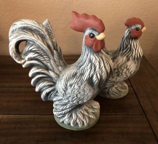 Vintage Ceramic Rooster & Hen Country Farmhouse Kitchen Decor 8” Figurines
