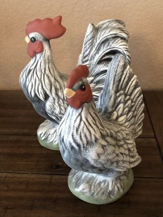 Vintage Ceramic ROOSTER & HEN Country Farmhouse Kitchen Decor 8” Figurines 2