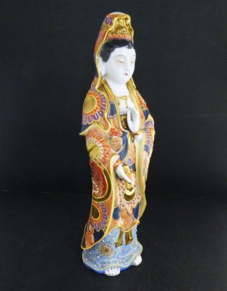 Japanese Guanyn Antique Art Porcelain Kannon Statue " Kutani - Yaki " Signed Kikusen