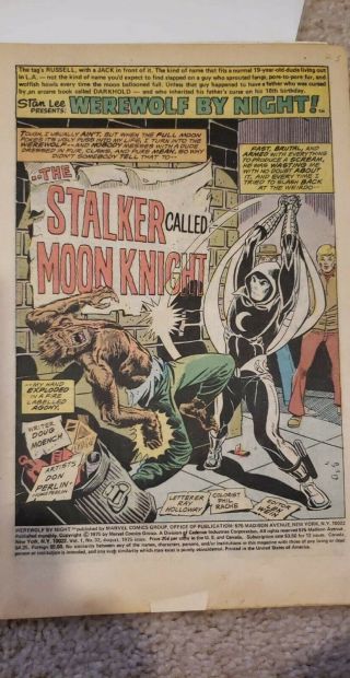 Werewolf by night 32 Comic 1st App.  Moon Knight Marvel rare silver age book 4