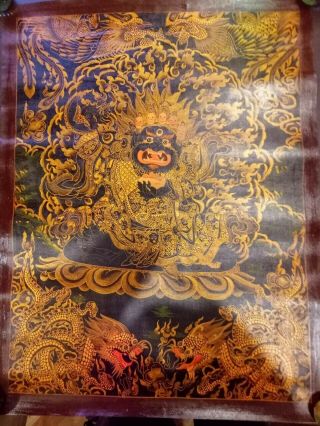 Masterpiece Handpainted Tibetan Mahakal Thangka Oil Painting Chinese Buddhist
