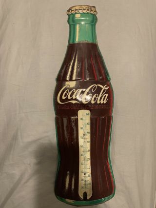 Vintage Robertson Coke Coca Cola Metal Sign Embossed Bottle Wall Thermometer