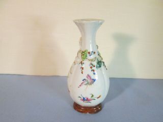 Chinese Porcelain Pottery Vase Butterflies & Flowers Applique Vinery