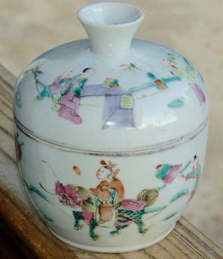 Early Antique Chinese Porcelain Lidded Jar Signed Marked Enamel Decoration