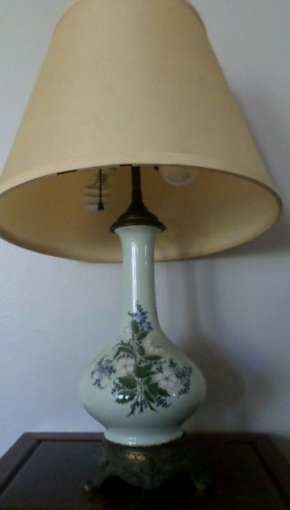 Antique Oriental Porcelain Celadon Vase Lamp Flowers