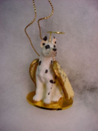 Great Dane Harlequin Cropped Dog Angel Ornament Resin Figurine Christmas Puppy