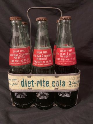 X Rare 1950 ' s 10 Oz Diet Rite Aluminum 6 Pack Carrying Case W/ Bottles 2