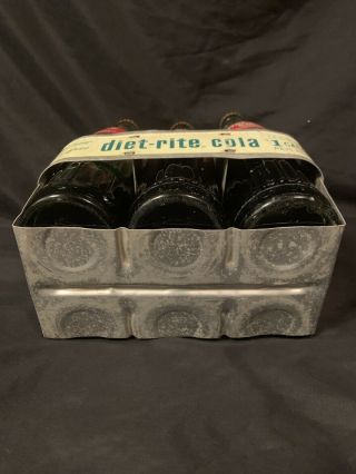 X Rare 1950 ' s 10 Oz Diet Rite Aluminum 6 Pack Carrying Case W/ Bottles 5