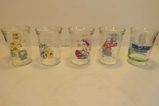 Set of 5 Welchs Tom & Jerry Jelly Jar Glasses 1991 Sports & 1993 The Movie Kids 2