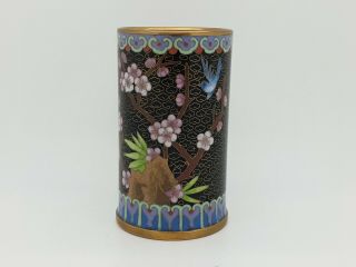 Vintage Antique Chinese Cloisonne Flower Bird Cylinder Brush Pot Vase