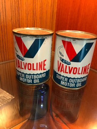 Vintage Rare Valvoline Outboard Boat Motor Oil Cans Two Full 8oz 2 Cycle