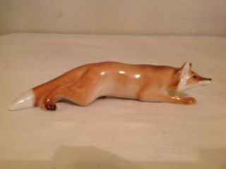Lomonosov Fox Figurine Stalking Fox Made In Russia Porcelain 8.  5 " Long