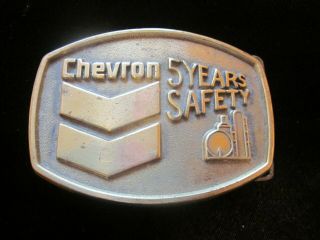 Chevron 5 Years Safety Vintage Belt Buckle Oil Gas Advertising Refinery Rare Old
