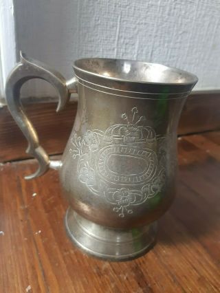 Epns Tankard.  Stamped 5.  5 Inches High Pattern Engraved Vx135