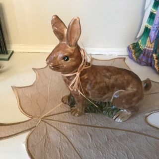 Brown Ceramic Bunny/rabbit Figurine Large Handpainted Brn
