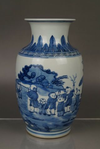 Antique Chinese 17thc Kangxi Mark Porcelain Garden Figure Pattern Vases