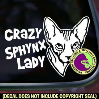 Crazy Sphynx Lady Cat Breed Vinyl Decal Sticker Car Love Window Bumper Sign