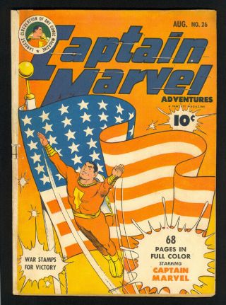 Captain Marvel Adventures 26 Fawcett (1943) 1st Mr.  Mind Flag Cover Golden Age