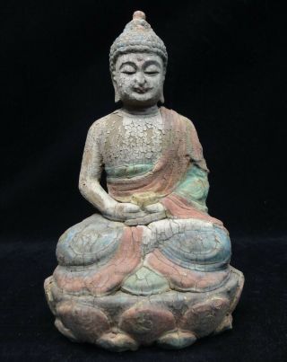 Old Chinese Hand Carving Wooden Shakyamuni Buddha Seated Statue Sculpture