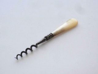 Very Rare Antique Victorian Mother Of Pearl & Steel Perfume Bottle Corkscrew