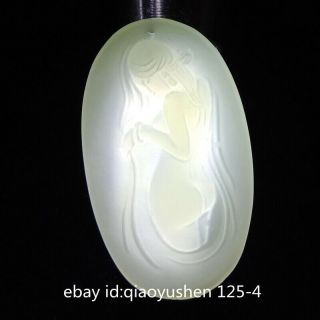 Chinese Hetian Bluish White Jade Hand Carved Naked Woman Belle Pendant