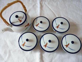 Japanese Koransha Porcelain Set Of 5 Tea Cup With Tea Pot