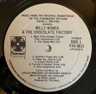 Willy Wonka & The Chocolate Factory - 1971 US White Label Promo PAS - 6012 (NM -) 4