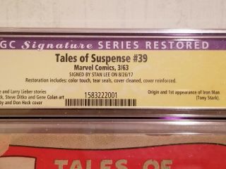 Tales Of Suspense 39 signed by Stan Lee CGC 3.  0 4
