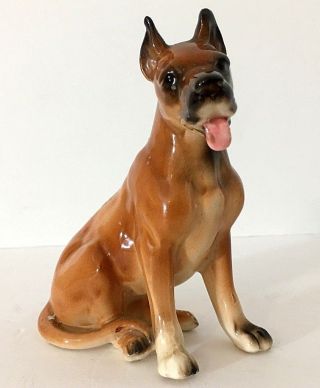 Great Dane Figurine Ceramic Brown Sitting Tongue Out Napcoware Japan Vintage Euc