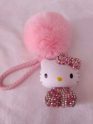Pink Hello Kitty Cat Key Chain Keyring Plush Fluffy Ball Car Bag Pendant Bell 5