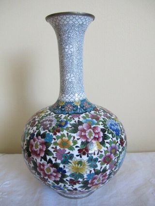 Vintage Inaba Japanese Cloisonne Vase Showa Period 23cm Nickel Rim Floral Signed