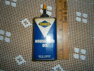 Vintage Sunoco Household Oil Can Sun Yellow Cap Estate Find Gas Pump On Back