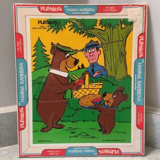 Nip Vintage 1980 Playskool Hanna Barbera Yogi Bear Boo Boo Cartoon Wooden Puzzle