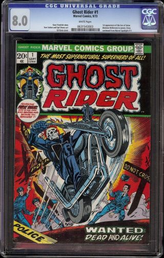 Ghost Rider 1 Cgc 8.  0 White (marvel,  1973) 1st Issue Of Ongoing Series