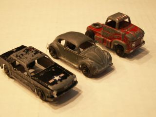 3 Vintage Tootsietoy Vehicles - Chicago - Mustang,  Ford Semi Cab,  Vw Bug