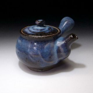 Eb17: Japanese Tea Pot,  Hagi Ware By Famous Potter,  Seigan Yamane,  Blue Glaze