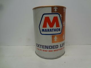 Vintage 1 Quart Marathon Extended Life Vep V.  E.  P Motor Oil Can Full