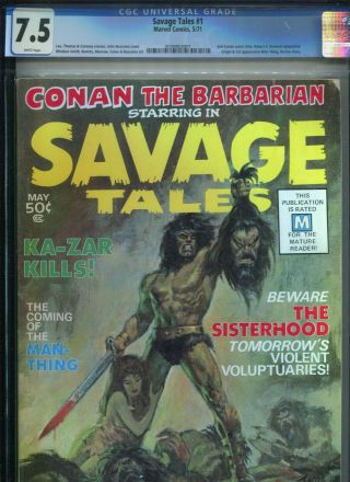 Savage Tales 1 Cgc 7.  5 Origin 1st App Man - Thing 1971