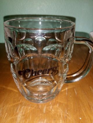 Vintage Cheers Boston Mass Clear Glass Dimpled 16oz Beer Mug