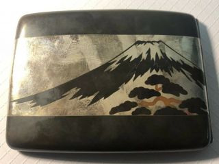 Vintage Japanese Damascene Mt Fuji Scene Cigarette Case Card Case