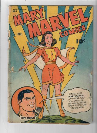 Mary Marvel Comics 1 - Grade 2.  0 - Golden Age Captain Marvel.  Jack Binder Cover