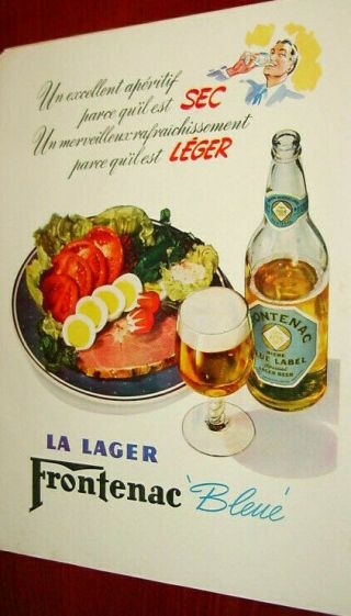 1941 Frontenac Blue Lager Beer Ad In French