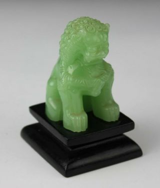 Chinese Export Hand Carved Green Jade Foo Lion Dog Hardstone Stone Sculpture Sms