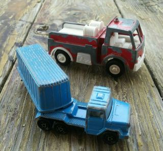 Magirus Blue Tootsie Toy Trailer Semi Box Truck Red Fire Engine Vintage Diecast