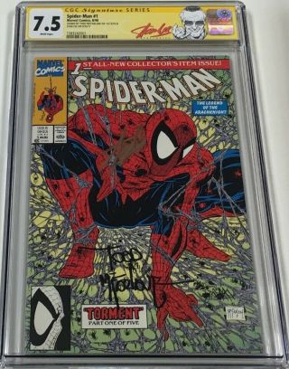 Marvel Spiderman 1 Signed By Stan Lee & Todd Mcfarlane Cgc 7.  5 Ss Red Label