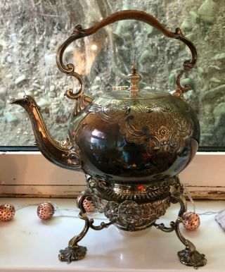 Victorian Repousse Silver Plated,  Tilting Spirit Kettle