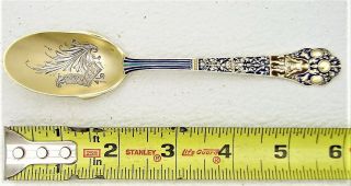 Gorham Sterling Silver & Enamel Bright - Cut Spoon With Figural & Gold Wash