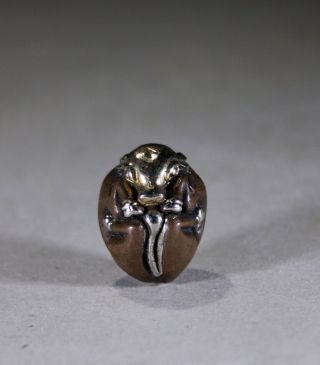 Meiji Period Bronze Mixed Metal Ojime Bead - Ox & Nut