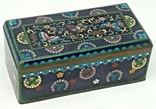 Late 19th Century Japanese Cloisonne Box With Butterflies On Deep Blue Ground